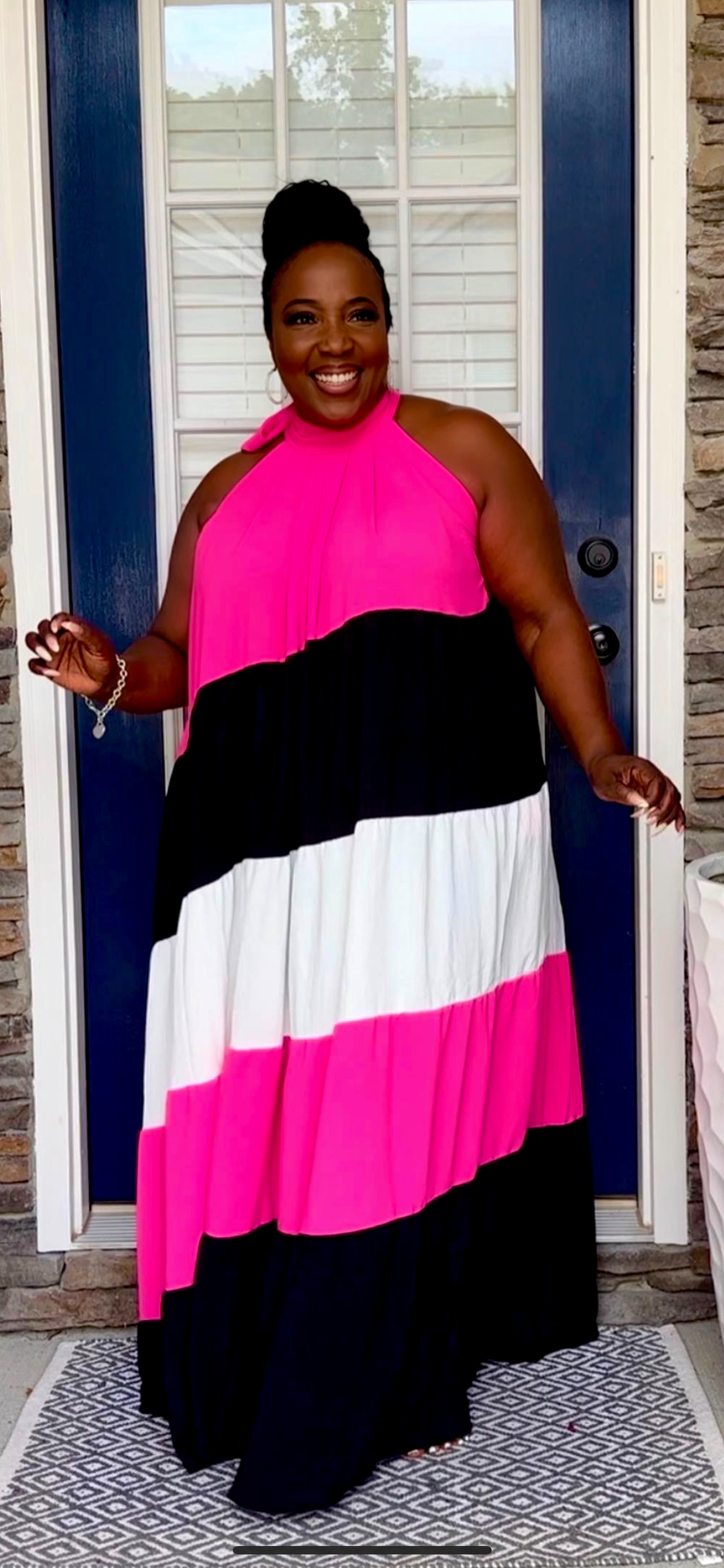 Plus Size Pink Multicolor Halter Maxi Dress